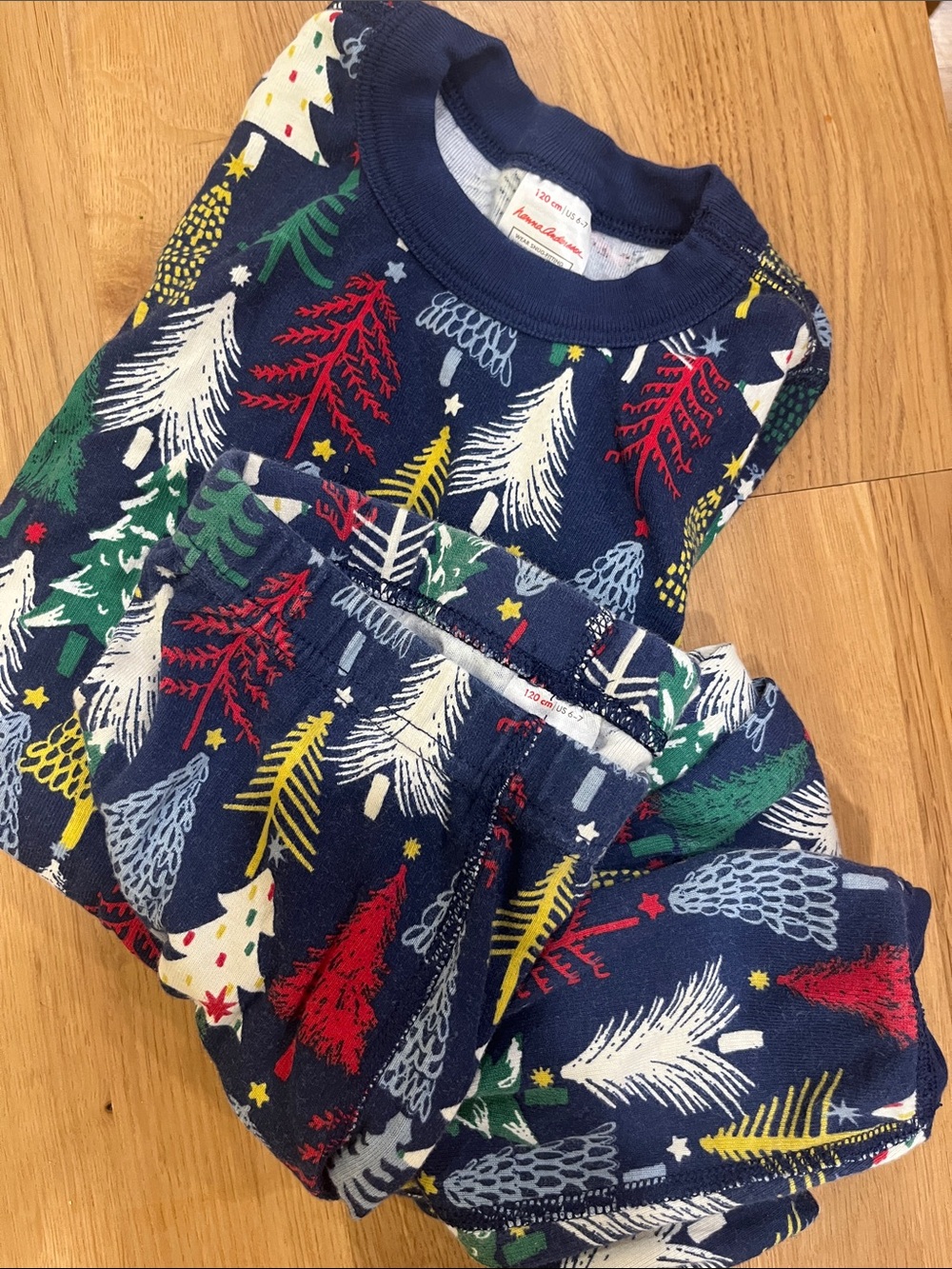 Hanna Andersson Navy Kids Holiday Tree Print Pjs